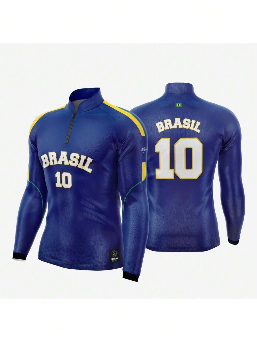 Brazil Cup Blue Shirt, Sun Protection, Fishing And Sports, Zipper Collar, New Fisher - NF58 - 藍色 - 查看 1