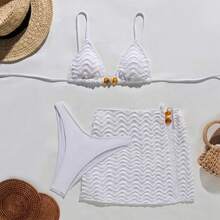 Traje de baño de dos piezas de color sólido para mujer, bikini con un estilo de alta gama y de puro atractivo, con diseño de tres puntos ajustables. - Blanco - Ver 8
