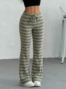 Pantalones casuales de mujer con cintura con cordón acanalado, para primavera/otoño - Multicolor - Ver 2