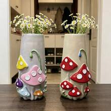 1pc Pink & Red Mushroom Style Vase, Decorative Vase, Creative Home Decor, Home Accessory, Spring/Summer Garden Outdoor Decor, Flower Vase - Mushroom Vase - View 4