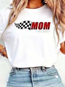 Women's Casual Short-Sleeve Crew Neck T-Shirt With Racing Team Print, Perfect For Matching Family Birthdays, Cotton, Spring And Summer Wear. Women's JPG Graphic T-Shirts, Crop Tops, Summer Sets For Women, Summer T-Shirts, Fashionable Breathable T-Shirt - 白色 - 查看 1
