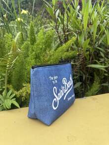 New Neoprene Cosmetic Bag, Striped Toiletry Bag, Waterproof And Durable, Portable Clutch, Beauty Bag. - 牛仔藍 - 查看 2