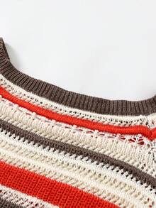 Contrast Stripe Off Shoulder Cropped Knit Top - Multicolor - View 4