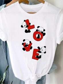 SimpieAndVersatileDesign Mujer Camisetas Panda Girlss Animal Clothes Panda Cartoon Stylish Tshirt Top Lady Print sexsy Tee T-ShirtCottonT-Shirt - Blanco - Ver 6