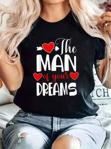 VintageCamiseta De Mujer Con Estampado De El Hombre De Tus Sueños - Camiseta Casual De Cuello Redondo De Manga Corta Cómoda Para Primavera Y Verano Summer Essentials,Summer Outfits For Women,Graphic TeesGraphic Tee - Negro - Ver 6