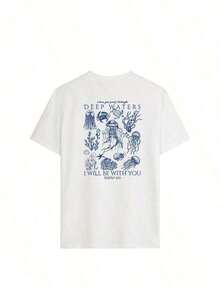 Camiseta de manga corta para mujer, estilo veraniego, sencilla y linda, con estampado de vida marina, casual, holgada, versátil, de cuello redondo, blanca, a la moda para uso diario, adecuada para el día a día y las vacaciones, rosa, 100% algodón, transpirable y cómoda. - Blanco - Ver 6