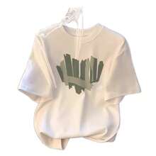 Camiseta con estampado de camisa casual para mujer, manga corta y cuello redondo, moda urbana local de primavera/verano camiseta unisex. ZZFE - blanco puro - Ver 6