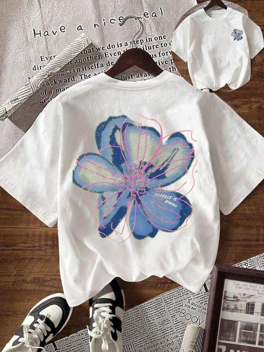 1pc Women's Floral Print Casual Round Neck Short Sleeve T-Shirt, Summer Summer Tops Summer Clothes Shirts Summer Outfits For Women Vacation Outfits Women Summer Graphic Tees Women T Shirts Casual Tee For Mother's Day Summer Outfits For Womenplayeras de mujer - Blanco - Ver 1