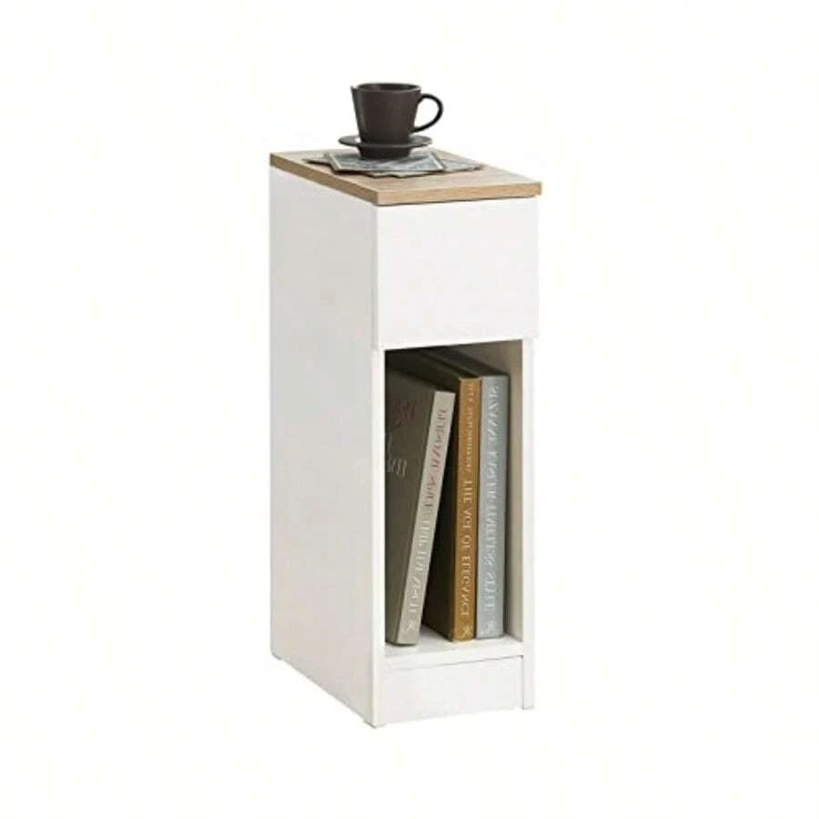 SoBuy Mesita de Noche Estrecha con cajón y Estante Mesa Auxiliar mesilla de Noche para Dormitorio y Sala de Estar Blanco FBT111-WN - como en la imagen - Ver 1