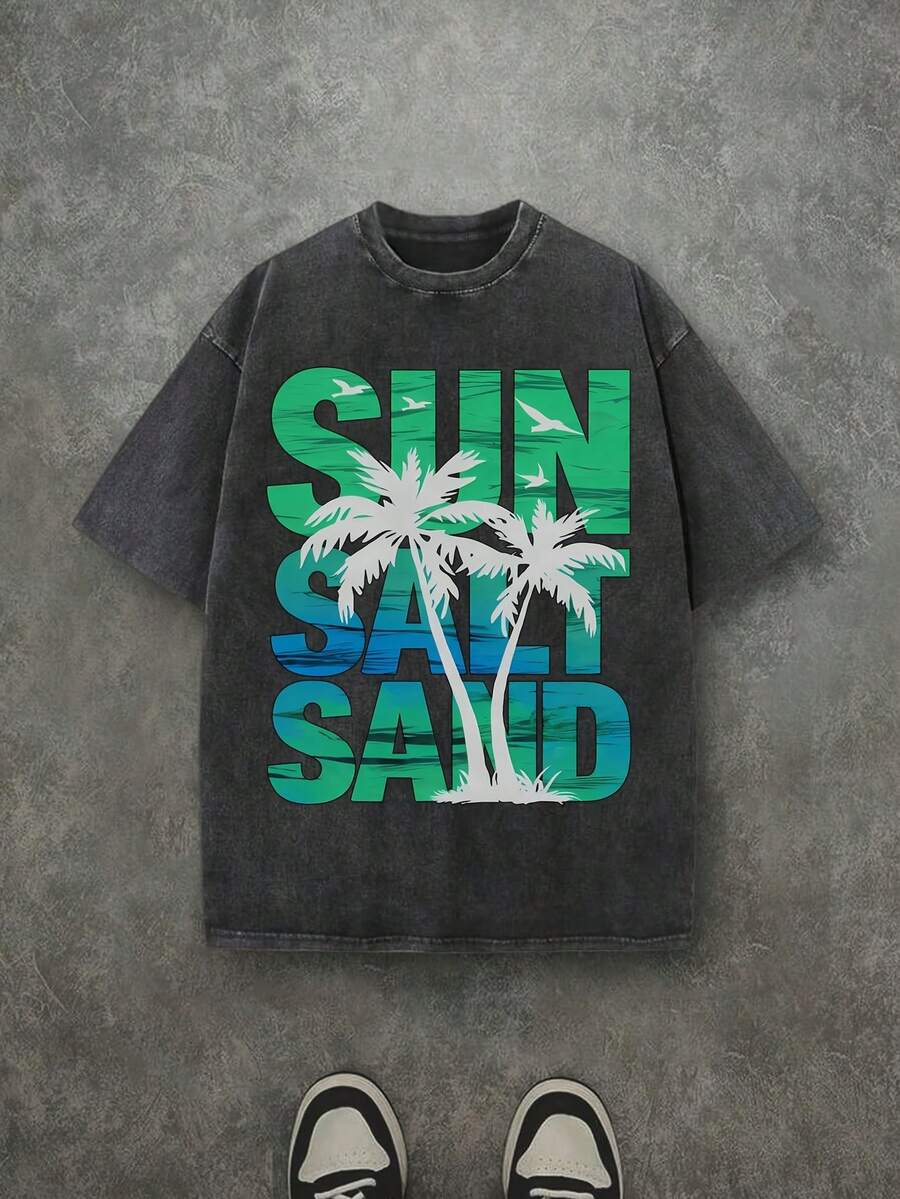 Camiseta casual vintage cómoda y lavada para mujer, camiseta de manga corta con cuello redondo,% algodón lavado y versátil para hombre, adecuada para uso diario y atuendos de, estilo unisex. - Negro - Ver 1