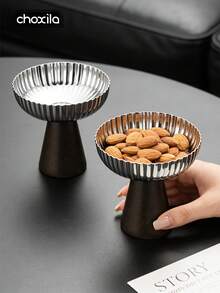 1pc Silver Mirror Dessert Cup, Black Base Bowl - Vertical Stripe Petal Shaped Bowl, Ice Cream Cup, Yogurt Cup, Fruit Plate. Suitable For Kitchen, Living Room, Dining Room And Entertaining Guests. - Silver - View 4