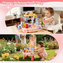 Water Play Table, Double-Layer 6-In-1 Water Table For Kids With Recirculating, Slide & Fishing | Toddler Sensory Play Set - Pink - View 5