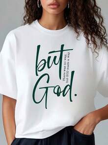 Camiseta blanca de algodón 100% para mujer, con estampado de frases inspiradoras, cuello redondo, camiseta casual de algodón, tejido de punto de elasticidad media, corte regular para damas, para primavera/verano/otoño. - Blanco - Ver 1