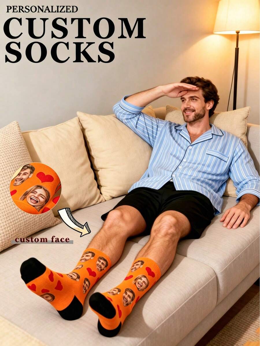 Custom Pattern Men's Socks, Red Heart Black Mid-Calf Socks, Fun Couple Breathable Socks, Creative Easter Carnival Gift - Multicolor - View 1