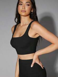 Top sin espalda ajustado de cuello cuadrado, moda de verano - Negro - Ver 4