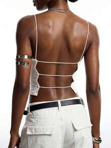 Camiseta De Tirantes Corta Sin Espalda Y Ajustada Con Un Solo Color Para El Verano - Blanco - Ver 7