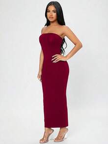 Vestido tubo con abertura trasera - Burdeos - Ver 5