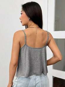 Camisola Holgada Con Tirantes De Color Sólido - Gris Oscuro - Ver 2