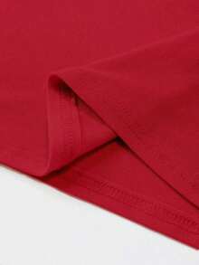 Camiseta ajustada de cuello redondo en color café talla grande para mujer - Rojo - Ver 6