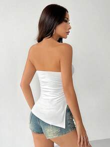 Top negro sin tirantes con pliegues y abertura - Blanco - Ver 2