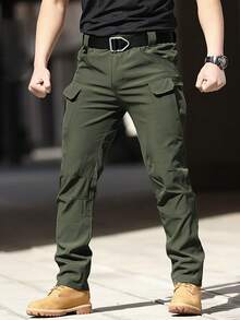 4PCS Men's Tactical Cargo Pants, Multi-Pocket Slightly Stretchy Outdoor Hiking & Work Pants,Casual Trousers. - Đen + Xám + Xanh lá cây + Màu kaki - Xem 5