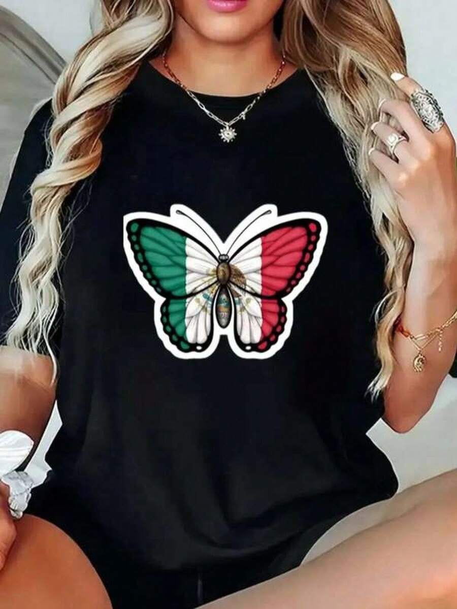 Camiseta Unisex Tallas Grandes Manga Corta 100% Algodón, 1 Sexy Casual Fiesta Elegante Dulce Alta elasticidad Playa Noche de fiesta Vacaciones Boda Deportivo Colegio Vacación Oficina Casa Diario Tener una cita Fiesta de Cumpleaños Fiesta de Bienvenida al Bebé verano Diseño tradicional mexicanoRegalo perfecto para amigos, familiares y amantes de la moda - Negro - Ver 1