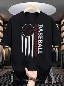Men's  Baseball Shirt With A Red And White Baseball Bat Print Inspired By The Stripes Of The National Flag - Casual Short-Sleeved Summer Shirt, Suitable For Fans, As A Team Uniform, And For Everyday Wear - Machine-Washable Crew Neck Baseball Shirt. New Loose-Fitting And Versatile Shirt. Great For Gifting. Women's T-Shirt. Stylish. Bohemian Style. Soft, Breathable, And Comfortable Garment, Perfect For Spring, Summer, And Fall; Ideal For Vacations, Travel, And Everyday Wear. Perfect For Watching A Game. - 黑色 - 查看 5