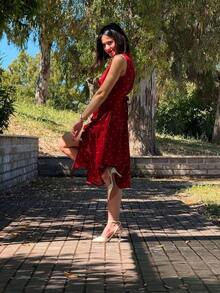 Vestido camisa corto sin mangas elegante para mujer, de tela tejida con detalles de botones, para boda, fiesta y primavera - Rojo - Ver 8