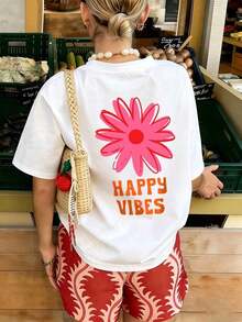 Women's Summer T-Shirt With A Cheerful Daisy Print, Loose Fit, Round Neck, Casual Style For Everyday Wear, White. Women's Blouses And Clothing - 白色 - 查看 8