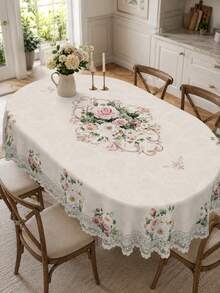 1pc-Vintage Rose Floral Table Cover, Shabby Chic Garden Print Decorative Table Cloth, Wrinkle Resistant, For Tea Party, Bridal Shower, Garden Wedding, Backyard BBQ, Patio Gathering, Kitchen Dining Room, Indoor Outdoor Home Summer Holiday Decoration, Easy Care - Multicolor - View 6