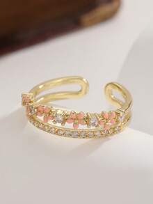 Nhẫn hình trái tim và bướm màu hồng mạ vàng 18K dễ thương, đính đá Cubic Zirconia, nhẫn hở có thể điều chỉnh kích thước, trang sức ngọt ngào và lãng mạn dành cho nữ. - Nhiều màu - Xem 15