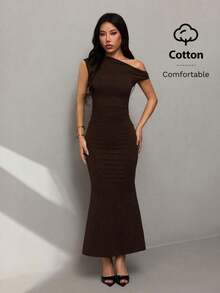 Ropa de verano, atuendos para citas diarias y viajes, atuendos de fiesta, atuendos interiores elegantes para mujeres, atuendos para salir, vestido asimétrico de sirena extra largo con hombros caídos, atuendos de club para mujeres, atuendos de - Café integral 2 - Ver 9