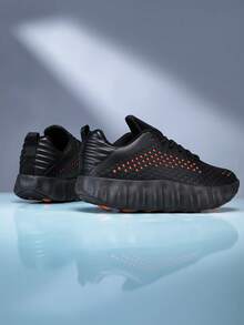 Men's Comfortable Breathable Lace-Up Cushioned Shock-Absorbing Outdoor Running Shoes - Black Orange - View 3