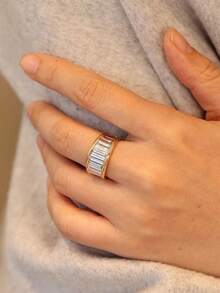 1 pieza Anillo de banda ancha elegante y versátil de lujo y moda, con textura de metal enchapado de dos tonos, adecuado para uso diario, banquetes, fiestas, regalos, accesorio de joyería - anillo - Ver 8