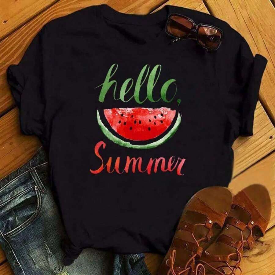 Camiseta de moda nueva y divertida con estampado de frutas, camiseta de mujer con estampado de plátano, estilo Harajuku, top de manga corta para mujer, el mejor regalo, camiseta estampada de manga corta - Estilo vintage urbano, unisex, corte holgado, camiseta de algodón puro de manga corta y cuello redondo. - Negro - Ver 1