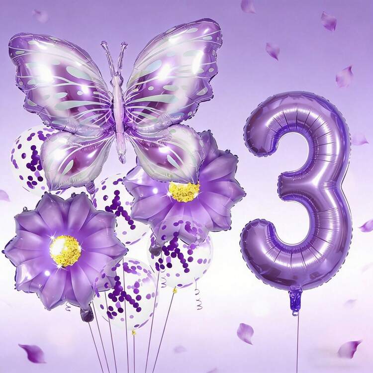 1 Set Dreamy Purple Butterfly Themed Decoration Set, Includes 39" 3D Butterfly Balloons, 32" Purple Number Balloons, 21" Flower Balloons, 12" Purple Sequin Balloons, Suitable For Girl's 1st Birthday Party, Princess Theme Party, Parent-Child Birthday, Festivals, Children's Growth Ceremony - View 17
