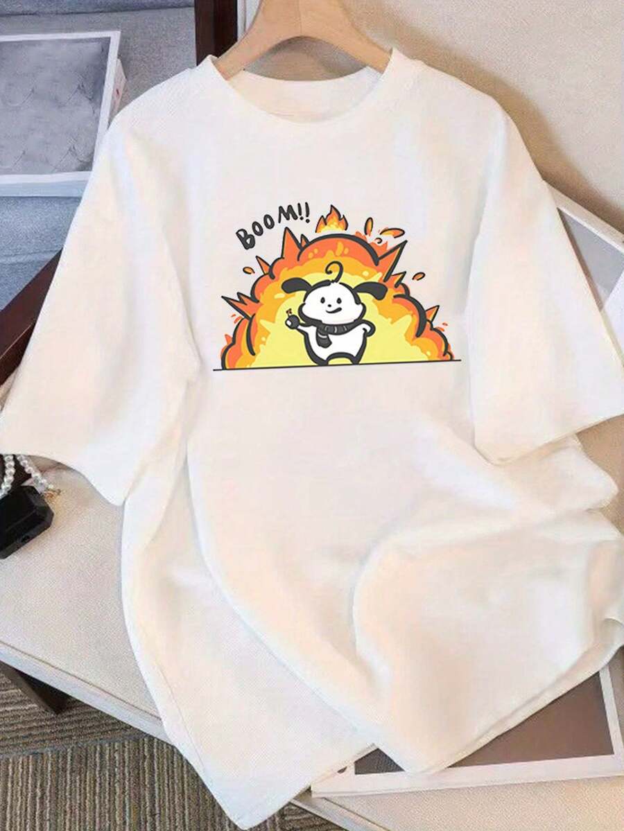 Camiseta de Verano 2026 de Algodón Puro, Holgada, de Cuello Redondo, Versátil, Cómoda, Casual, para Mujer, Juvenil, Moderna, de Manga Corta para Uso Diario - Blanco - Ver 1