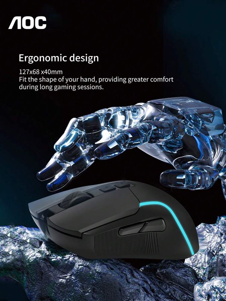 AOC 有线 RGB 游戏鼠标，8000 DPI 可编程 USB 游戏鼠标，带 7 个按键和符合人体工程学的设计，适用于 PC 和笔记本电脑游戏 - 查看 3