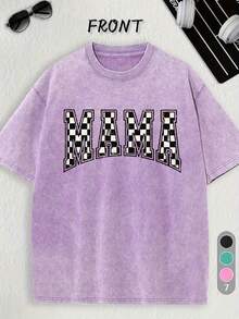 1 camisa cómoda y colorida a cuadros para mamá como regalo para ella, camiseta vintage para mamá, regalo para el Día de la Madre, camiseta vintage a cuadros para mamá, sudadera para mamá universitaria, un excelente regalo para las fiestas, camiseta vintage lavada de 180g 100% algodón. - Gris - Ver 1