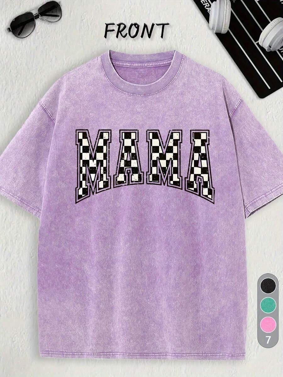 1 camisa cómoda y colorida a cuadros para mamá como regalo para ella, camiseta vintage para mamá, regalo para el Día de la Madre, camiseta vintage a cuadros para mamá, sudadera para mamá universitaria, un excelente regalo para las fiestas, camiseta vintage lavada de 180g 100% algodón. - Gris - Ver 1
