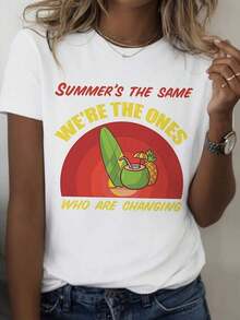 Camiseta de Verano con Estampado para Mujer - Diseño de Piña Blanca y Cóctel con Lema Motivacional - Manga Corta - Tela Suave y Transpirable para Conjuntos Casuales de Fiesta en la Playa - Ropa de Moda para Vacaciones de Verano - Regalo Perfecto para Mujeres, Diseño Divertido - Camiseta para Mujer - Blanco - Ver 1