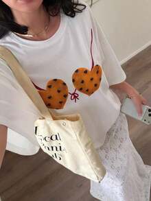 Camiseta de mujer de corte holgado con cuello redondo y estampado, estilo vacacional, estilo vintage de verano, unisex, de algodón, manga corta, cuello redondo, blusas para mujer. blusas.blusas casuales para dama. - Blanco - Ver 3
