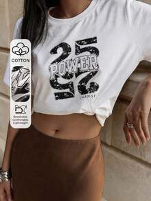 Camiseta de verano para mujer, cuello redondo, corte holgado, estampada, estilo casual, estilo vintage urbano, unisex, de algodón, manga corta, cuello redondo, blusas para mujer. blusas.blusas casuales para dama. - Blanco - Ver 2