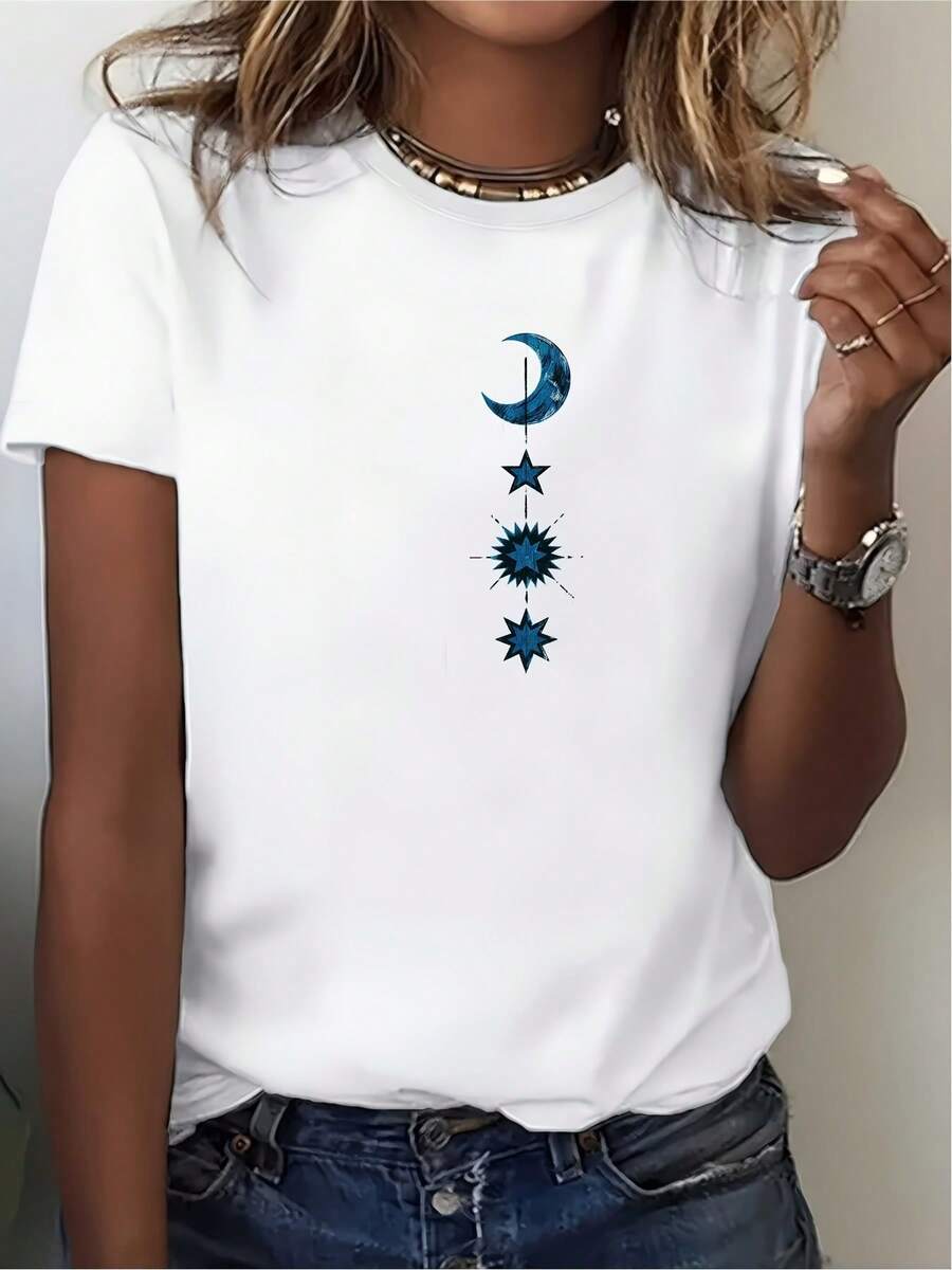 ModaModaWomen' Camiseta de Verano de Manga Corta - Blusa Suave de 180g con Cuello Redondo, Adecuada para Fiestas y Uso Casual, Camisetas Opacas Lavables a Máquina, Idea de Regalo Cómoda para Familiares y Amigos, Esencial para el Guardarropa de Todo el Año. - Blanco - Ver 1