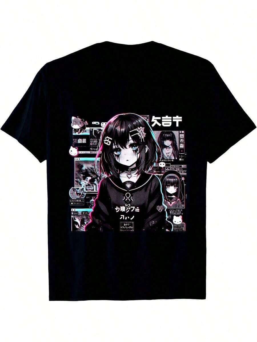 1 Piece Weird Cats T-Shirt, Funny Cat T-Shirt, 80s Retro Cat Parody, Cute Cat Graphic T-Shirt, Gift For Cat Lovers, Hoodie, 180g 100% Cotton - 黑色 2 - 查看 1