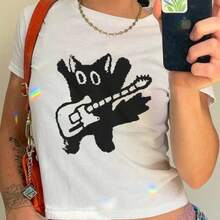 Nueva camiseta Y2K 2026Rockstar Cat Shirt - Silly Cat Baby Tee, Rockstar Kitten Baby Tee, Babytee, Y2K Babytee, Pinterest Baby Tee, Weirdcore,Camisetas infantiles, artículos para el Día de San Valentín, conjuntos para padres e hijos, camisetas con temática del Día de San Valentín, camisetas estampadas para hombres y mujeres, camisas, camisetas con emojis populares. - Blanco - Ver 1