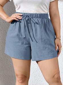 Pantalones Cortos Khaki De Textura De Talla Grande Para Mujer Para Primavera/verano - Azul - Ver 1