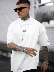 New Men's T-Shirt, Loose Fit, Easy To Match And Fashionable! "Uno." Printed Short-Sleeved T-Shirt, A Top Choice For Summer, Casual Wear, And Travel. - 白色 - 查看 1