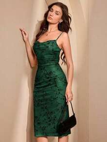 Vestido ceñido y delgado de tirantes largos para mujer - Verde Oscuro - Ver 6