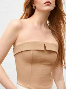 Camiseta de tirantes con detalle de pliegue para mujer, apta para uso urbano y casual de negocios, top básico adecuado para Navidad, Halloween, fiestas y atuendo de invitada a bodas - Caqui - Ver 6